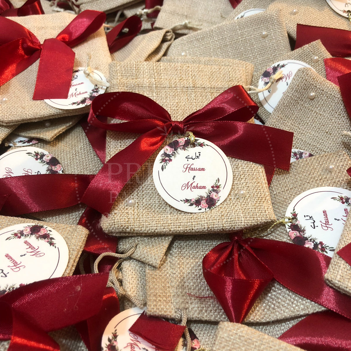 BB 013— Beautiful Customized Jute Bid Pouches