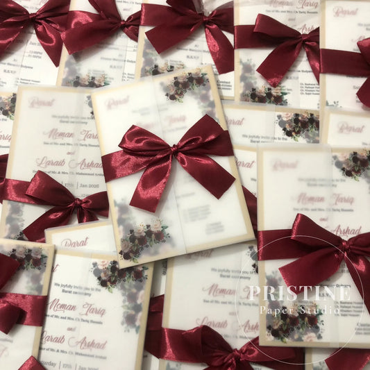 Luxury Vellum Ribbon Wedding Invitations – Fully Customized | WI-001