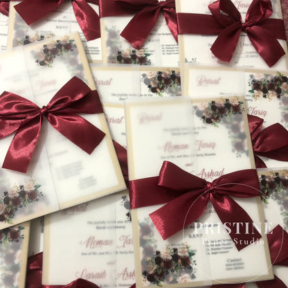 Luxury Vellum Ribbon Wedding Invitations – Fully Customized | WI-001