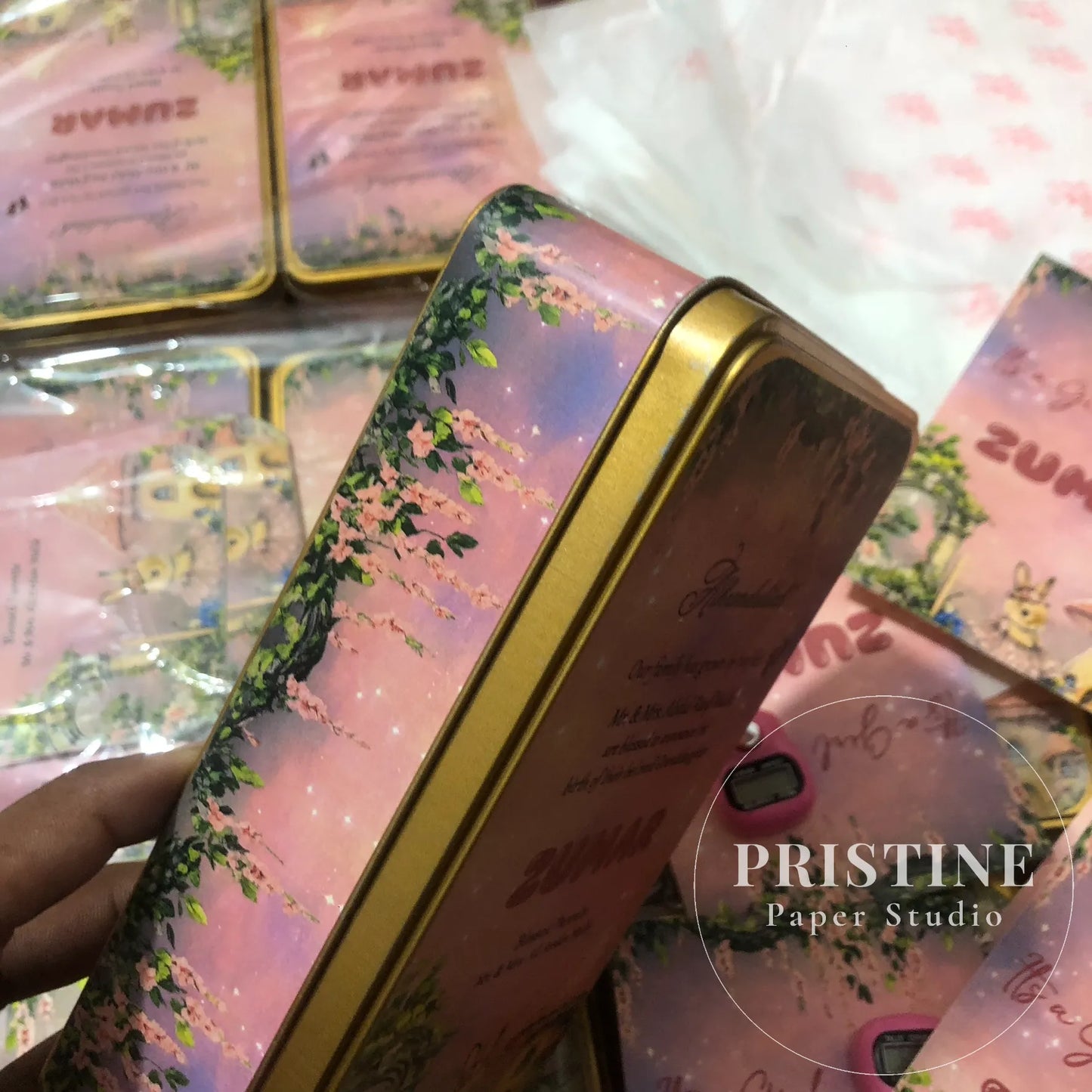 Luxury Baby Birth Announcement Gift Bag Set – Half Kg Sweet Tin Box, Printed Butter Paper, Tasbeeh Counter & Yaseen Shareef | BB-001