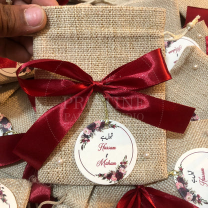 BB 013— Beautiful Customized Jute Bid Pouches