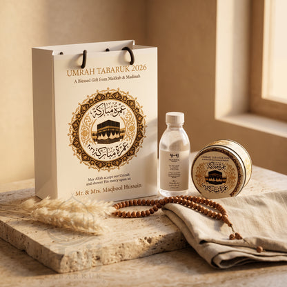 Elegant Custom Umrah Tabarruk Favor – Personalized Islamic Gift | UT - 007
