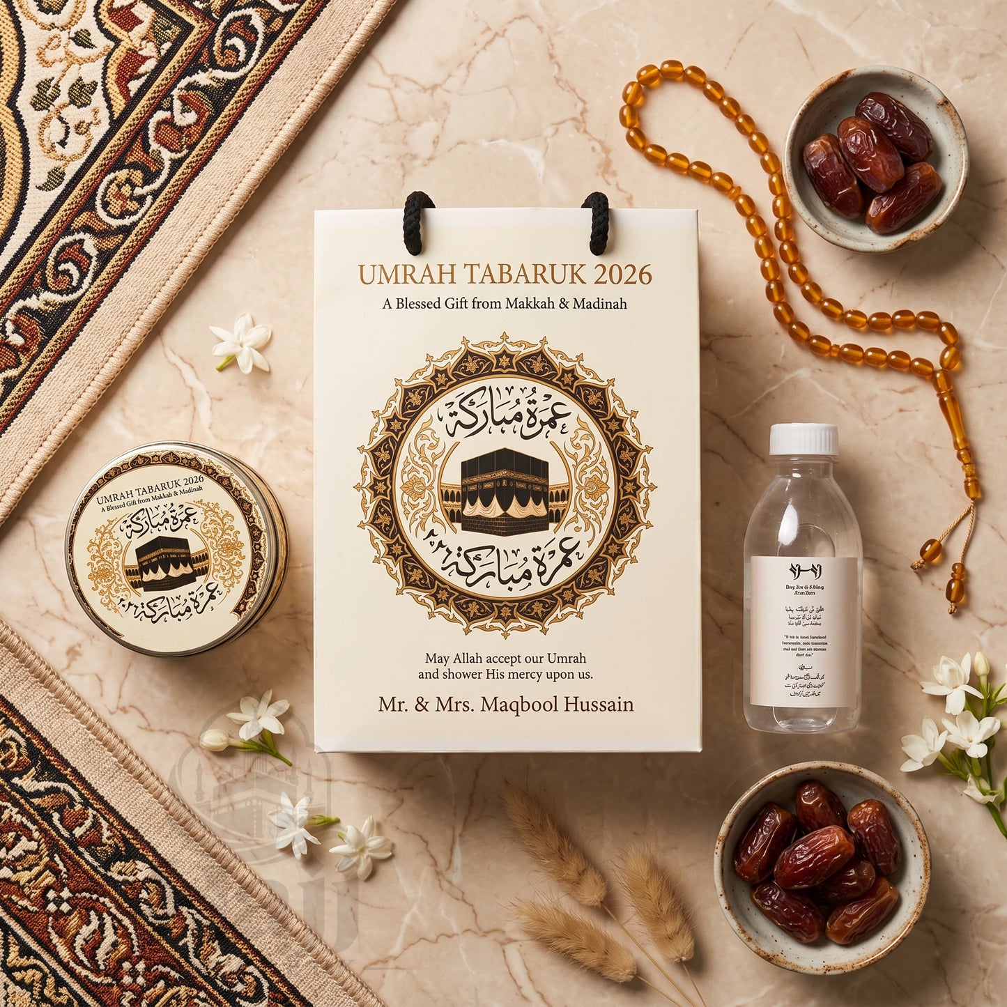 Elegant Custom Umrah Tabarruk Favor – Personalized Islamic Gift | UT - 007