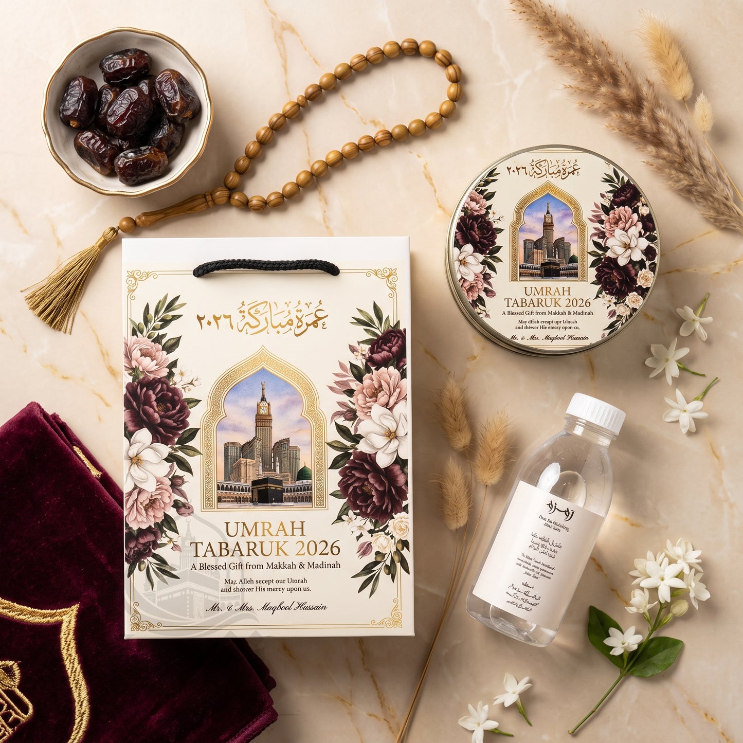 Personalized Umrah Tabarruk Package – Elegant Umrah Favor Gift | UT - 002