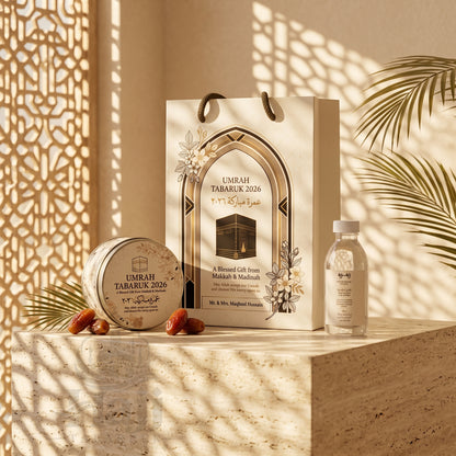 Custom Umrah Tabarruk Favor Package – Beautiful Personalized Gift | UT - 003
