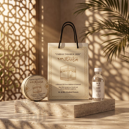Elegant Umrah Tabarruk Favor Package – Beautiful Custom Islamic Gift | UT - 010