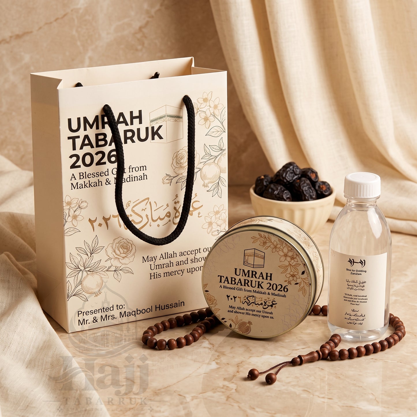 Elegant Umrah Tabarruk Package – Personalized Umrah Favors | UT - 001