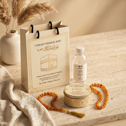 Elegant Umrah Tabarruk Favor Package – Beautiful Custom Islamic Gift | UT - 010