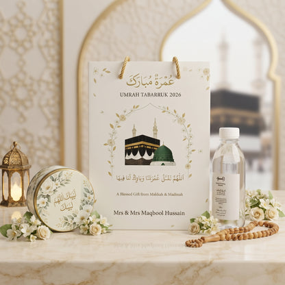 Customized Umrah Return Gift Set with Zamzam Bottle