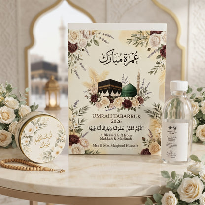 Luxury Umrah Tabarruk Set – Bag, Tin Box & 120 ml Bottle