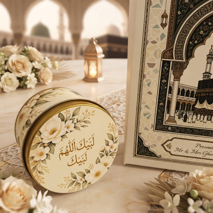 Customized Umrah Tabarruk Tin Boxes for Return Gifts